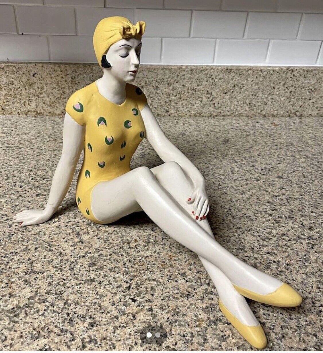 BATHING BEAUTY FIGURINE YELLOW SWIMSUIT My Swanky Home Design Vintage Collector