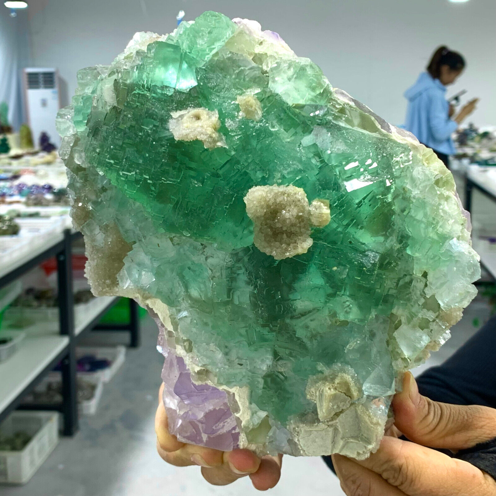 7.47LB Natural green cubic fluorite crystal cluster mineral sample-China