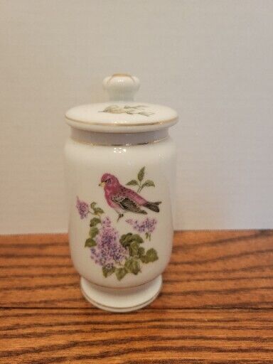Vintage Porcelain Apothecary Pharmacy Jar w/Lid Willow Floral Birds 6” 