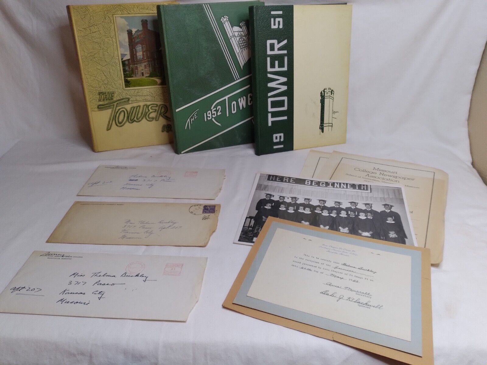 Vintage Missouri Yearbook Lot 1951 Thru 1953. W/ Letters, Certificates And Pic 