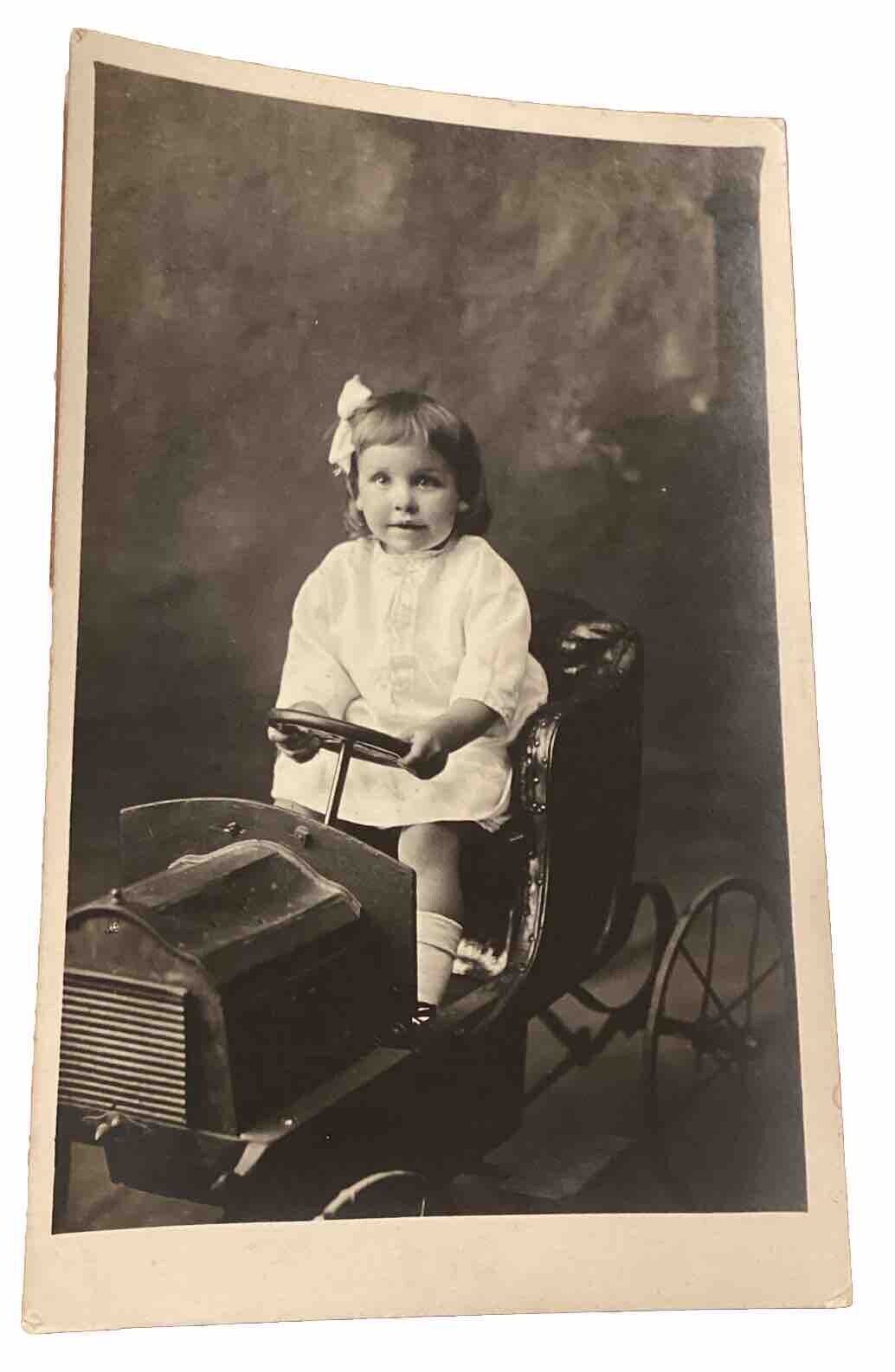 RPPC Vintage Real Photo Postcard Of Girl In Toy Pedal Car Richmond Melbourne