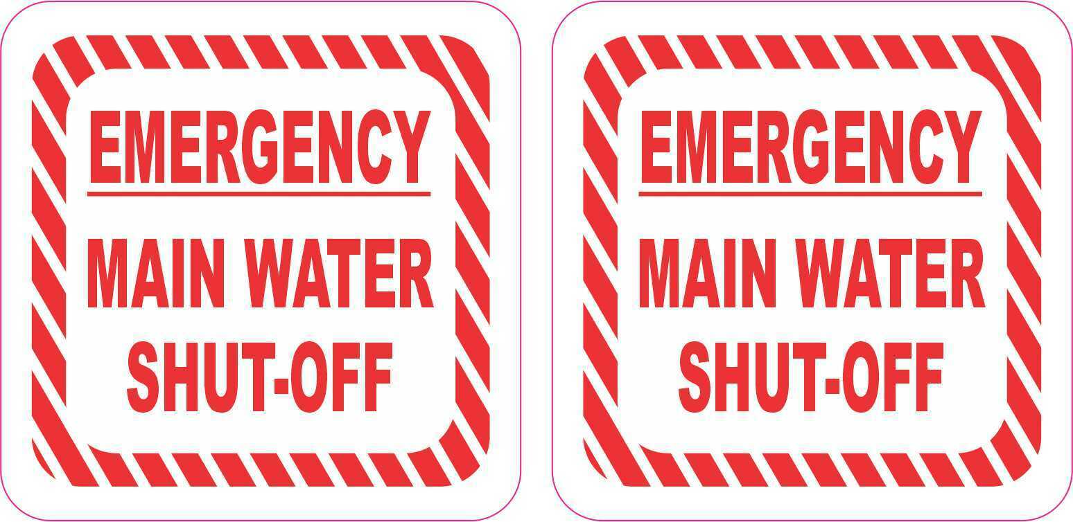 2.5in x 2.5in Emergency Main Water Shut-Off Vinyl Stickers Business Sign Decal