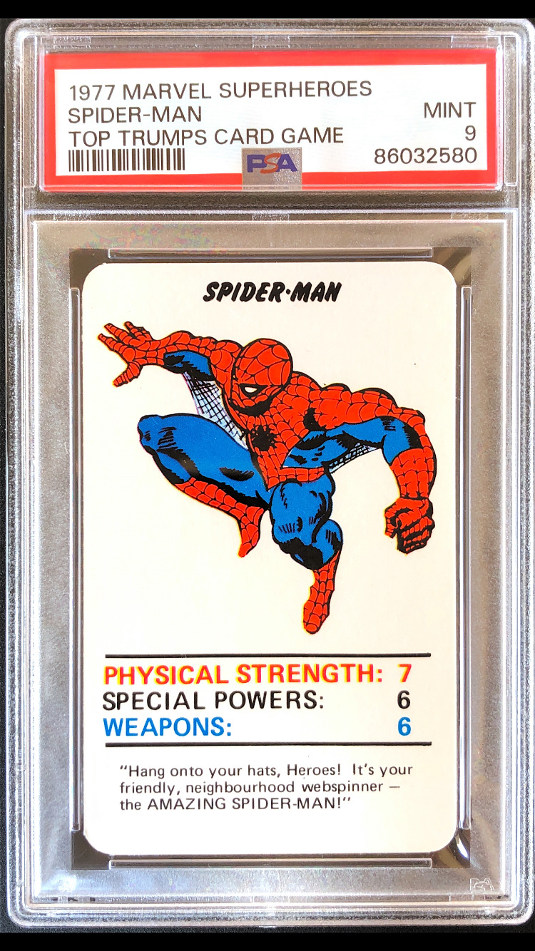 1977 Marvel Super Heroes Spider-Man Top Trumps PSA 9 Mint Pop 4 Vintage Marvel