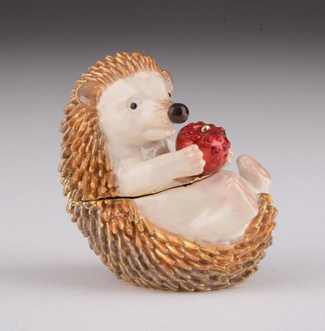 Keren Kopal Hedgehog eating apple Trinket  Box Decorated with Austrian Crystals