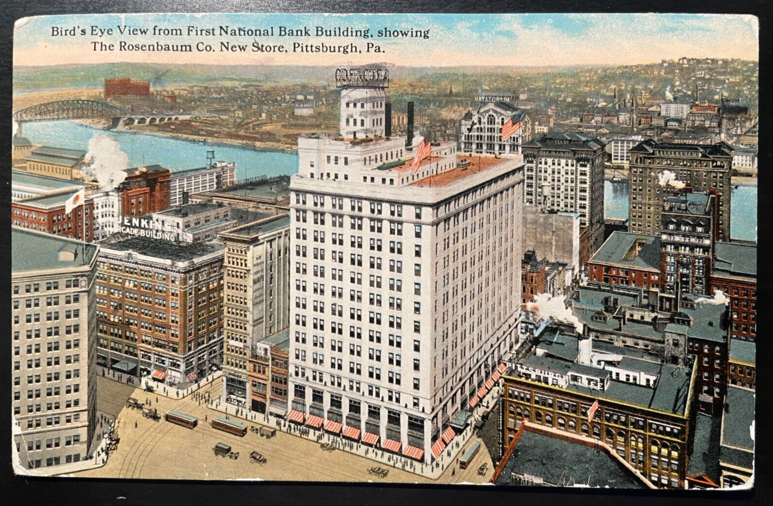 Vintage Postcard 1916 1st National Bank & Rosenbaum Co. Store, Pittsburgh, PA