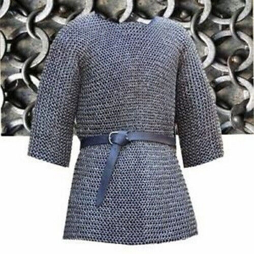 Chainmail shirt 9 mm X Large Size Half sleeve, Round Riveted With Flat Warser 