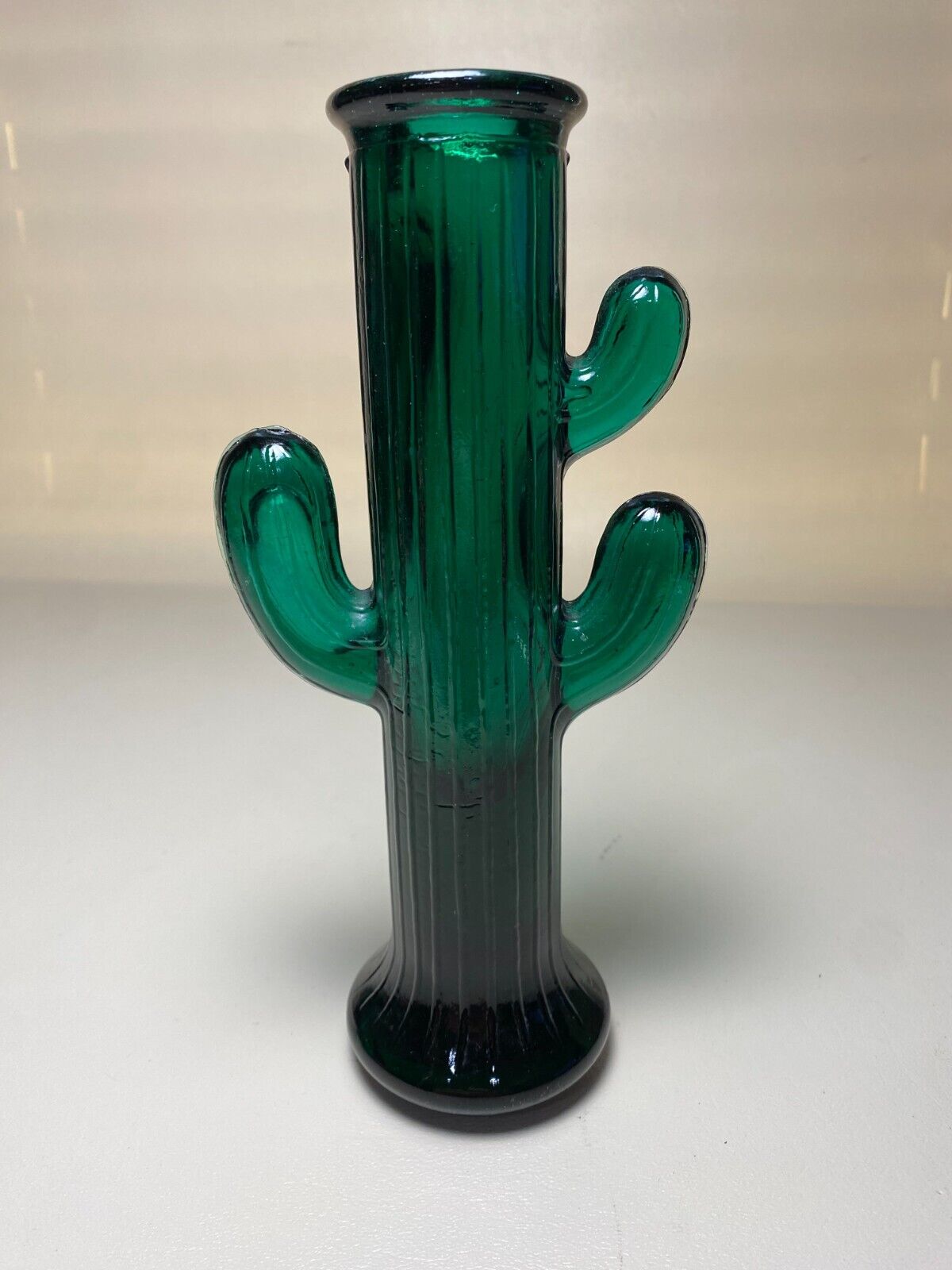 Vintage Heavy Green Glass Saguaro Cactus Candle Holder Candleholder 8-1/4\