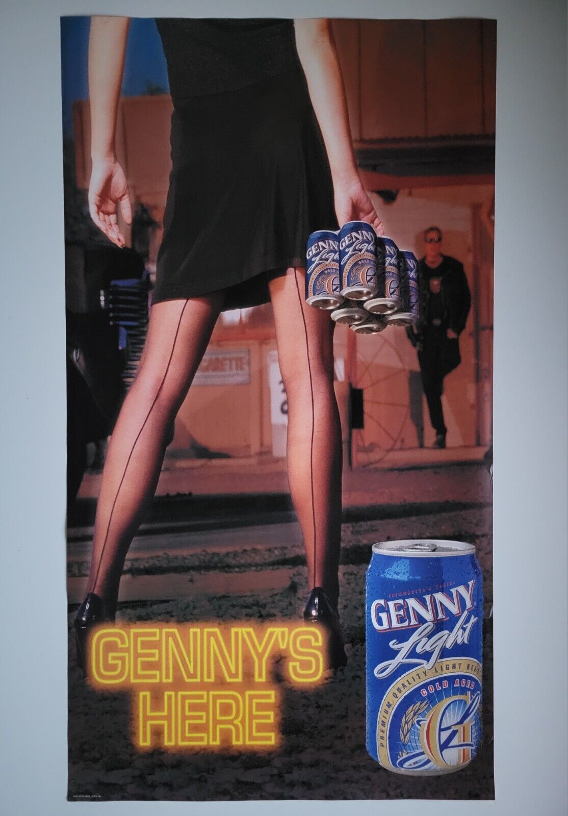 VTG 1990s GENESEE BEER POSTER 39x22 PROMO ROCHESTER NY SEXY SILK STOCKINGS RARE