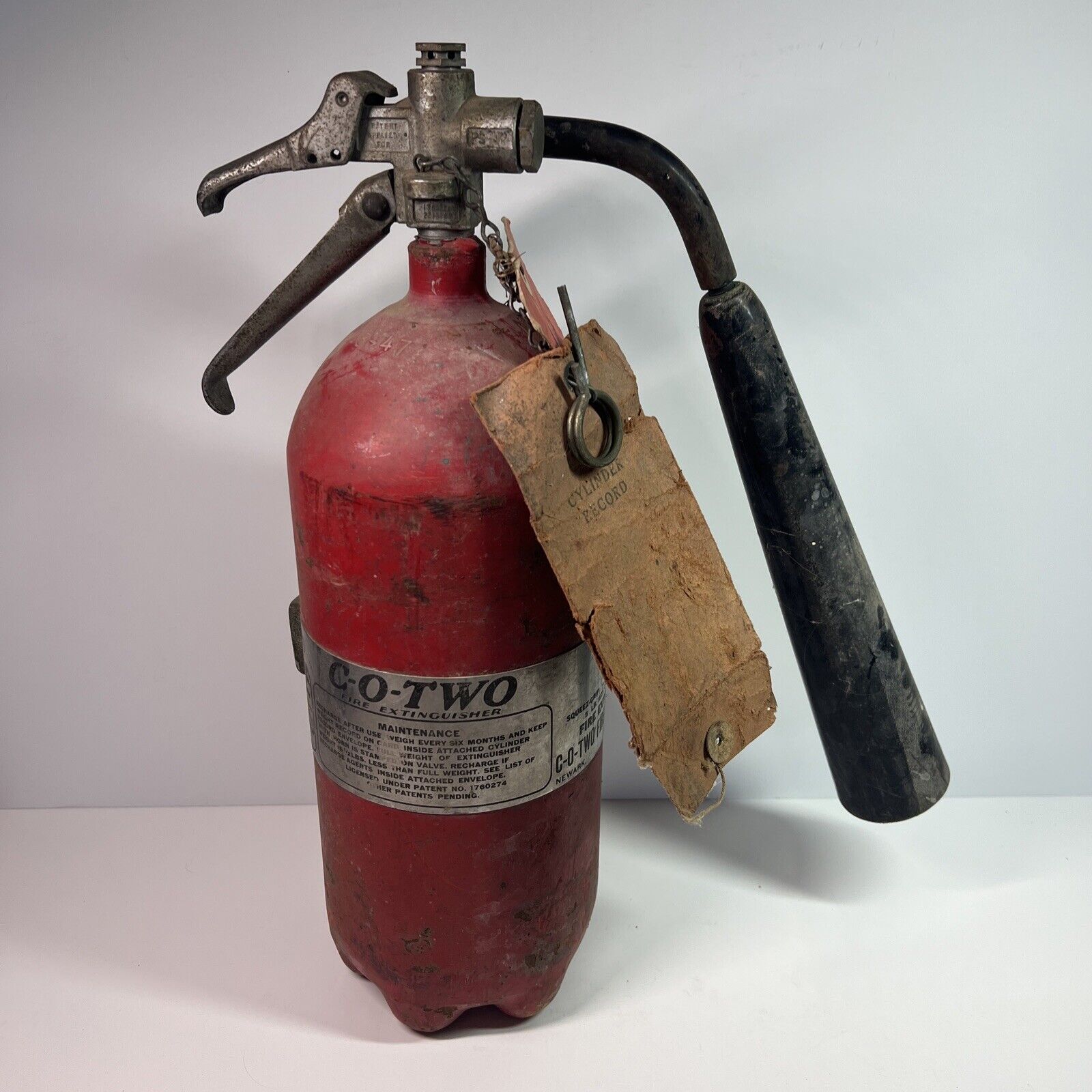 Vintage C-O-Two Fire Extinguisher Squeeze-Grip 5lb Carbon Dioxide Fire Fighter