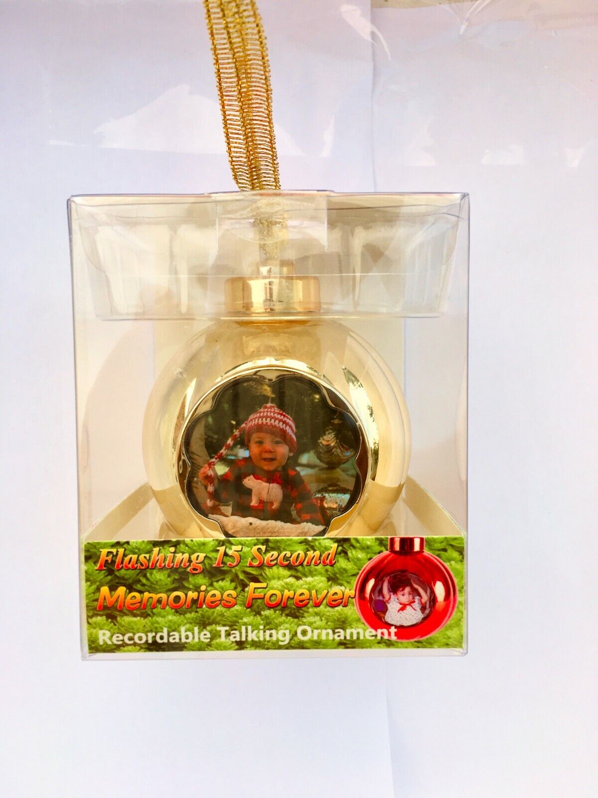 Memories Forever 15 Second Recordable GOLD Christmas Holiday Ornament / NEW