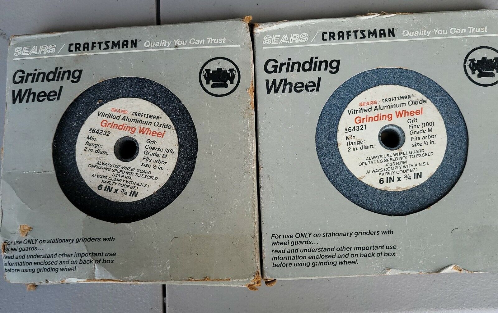 2)Vintage | Sears Craftsman | 6 x 3/4” Grinding Wheels Grit 100&36 