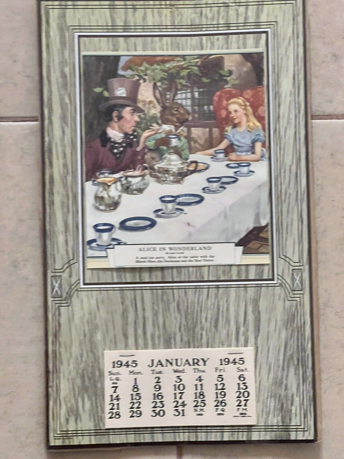 Vintage Alice In Wonderland Calendar 1945 Lewis Carroll ©️C. Moss USA ©️1944