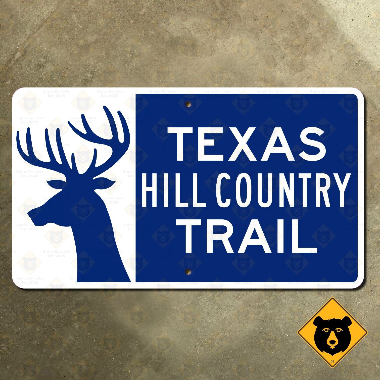 Texas Hill Country Trail highway road sign scenic route Heritage deer 1998 21x12