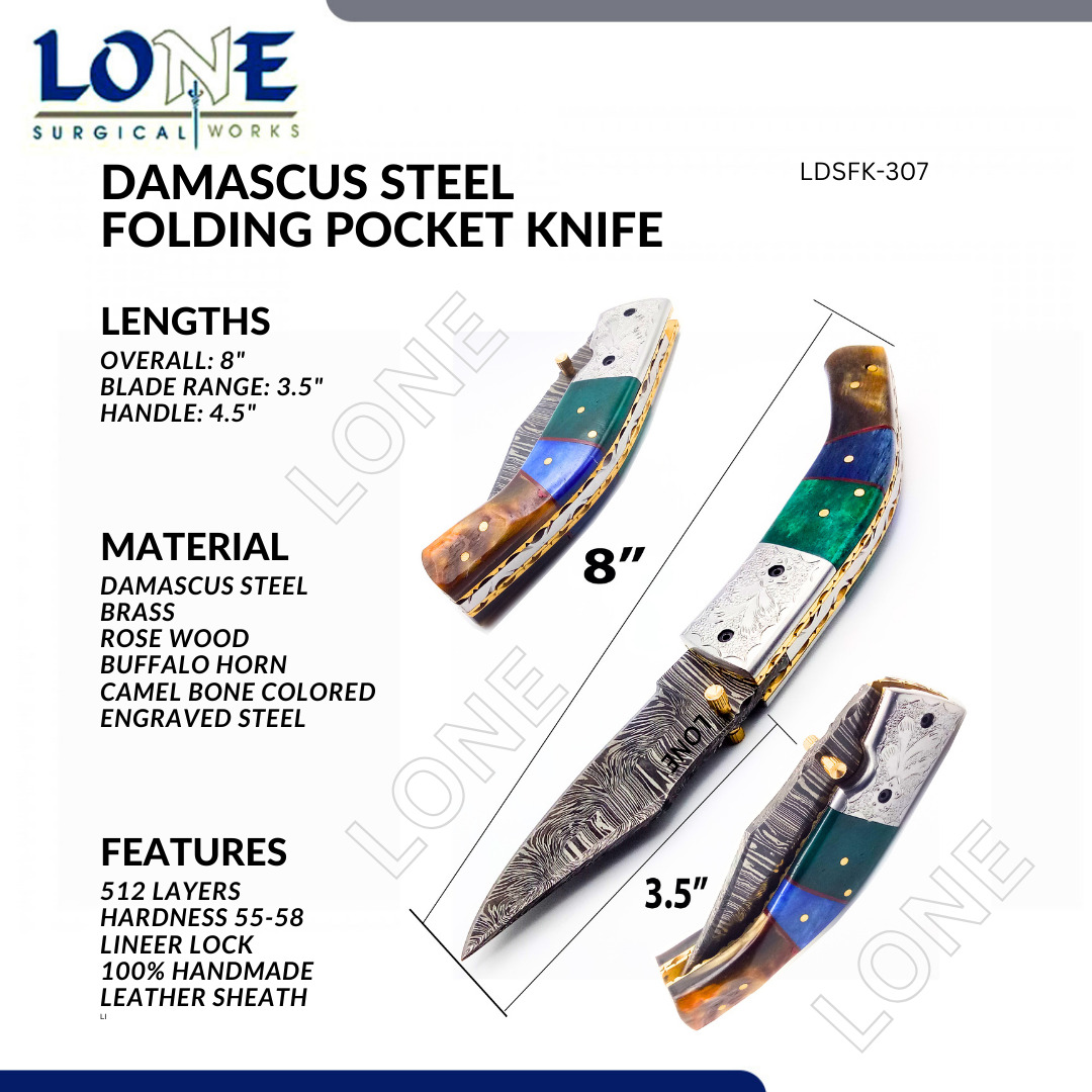 Clip Point Custom Handmade Damascus Steel Folding Pocket Knife 3.5\