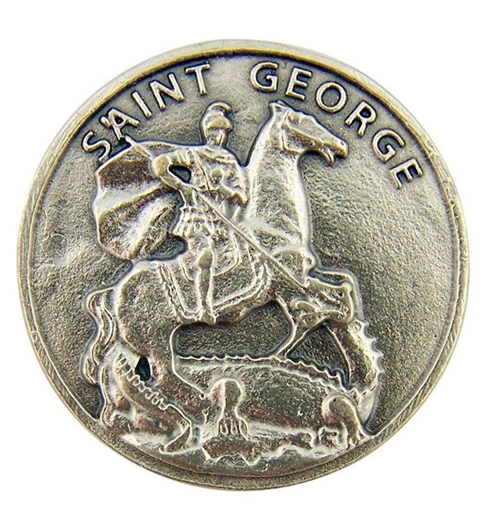 Silver Tone Saint George and the Dragon Pocket Token Medal, 1 1/4 Inch