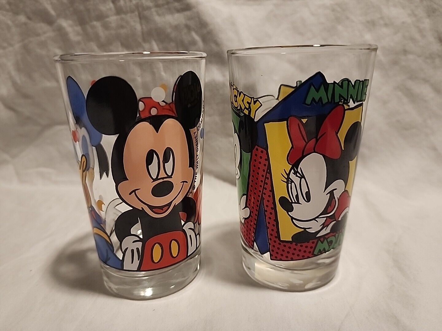 Vintage Disney Mickey Minnie and Donald Anchor Hocking Lot Of 2 Glass Juice Cup