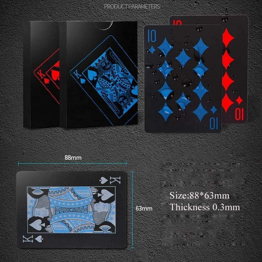 2 Decks Black Poker Playing Cards PVC Plastic High Quality Durable Waterproof 