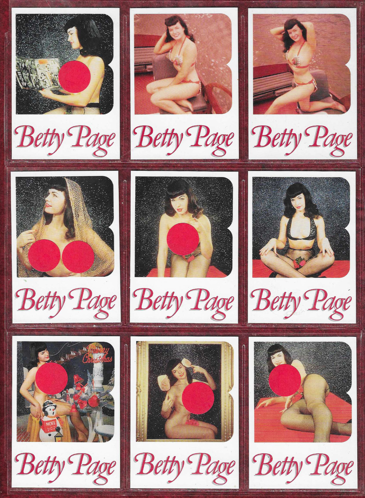 9 Betty Page Mint PAGE PIX Trading Cards 1950s photos on 1991 cards  #1 to #9