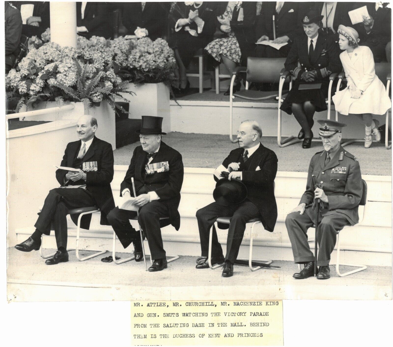 8 June 1946 press photo of Churchill and other leaders at V-Day celebrations