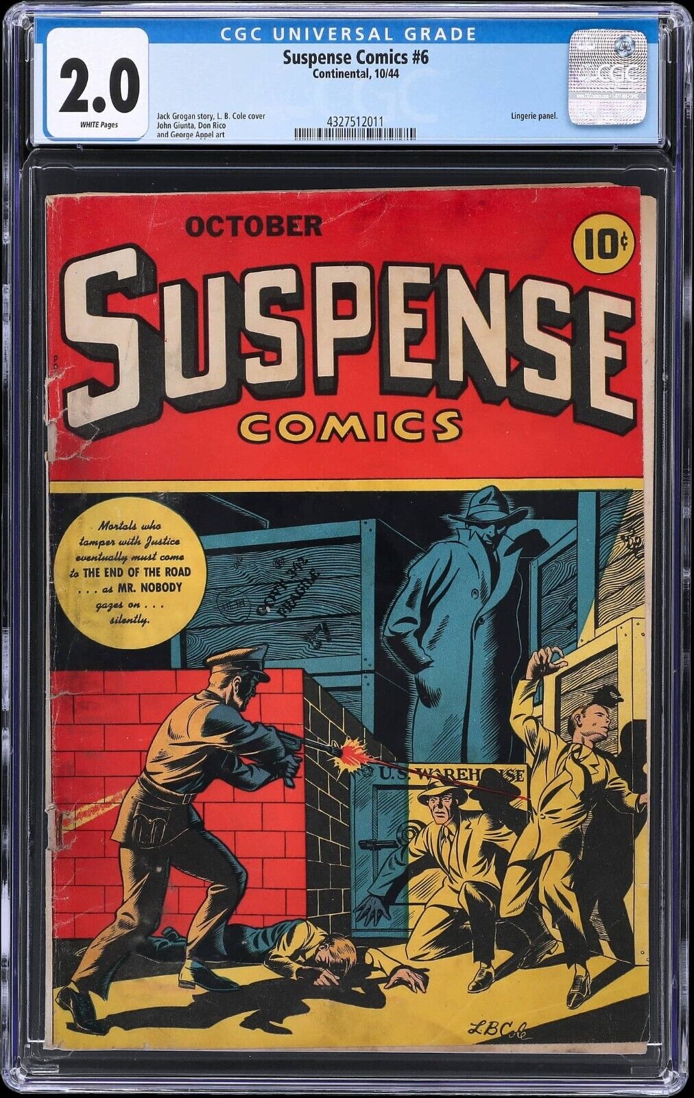 1944 Continental Suspense Comics #6 CGC 2.0 lingerie panel L.B. Cole cover