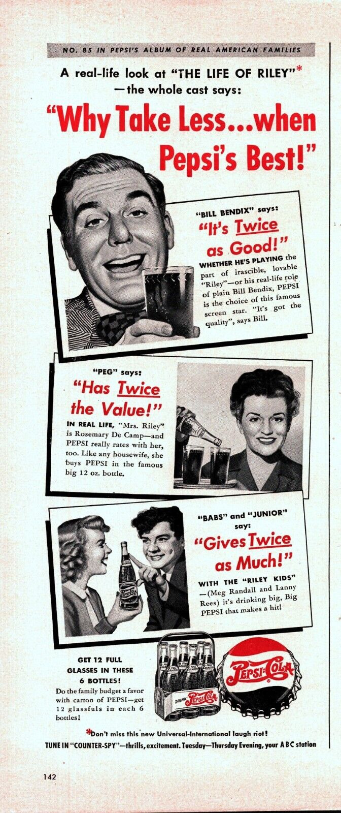 1949 Pepsi Cola Vintage Print Ad The Life Of Riley Television Show Why Take Less