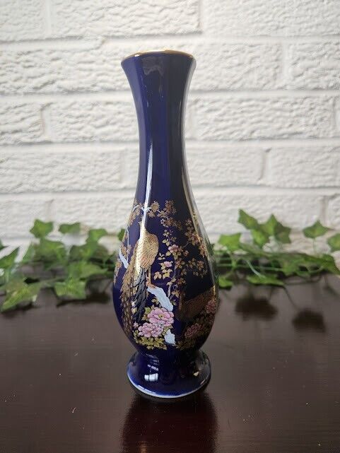 Vintage Japanese Lacquered Peacock Bud Vase 8.25”T