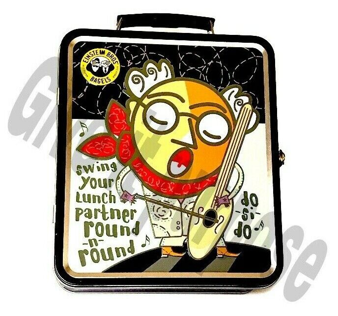 Einstein Bros Bagel Metal Lunch Box with Handle Different Design on Each Face