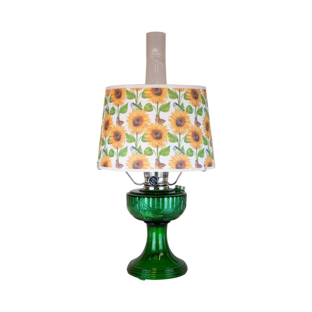 Aladdin Emerald Lincoln Drape Table Oil Lamp with Summer Sunflower Shade, Nickel