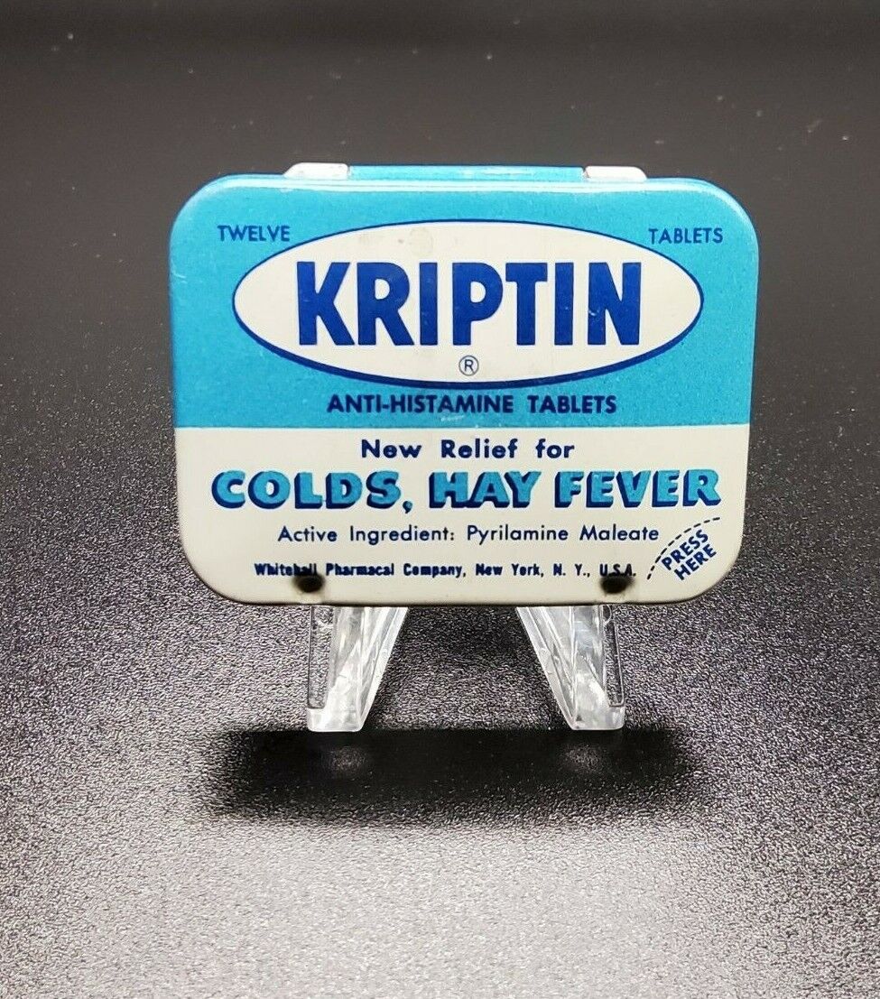 Vintage Medicine Tin: KRIPTIN anti-histamine tablets, NOS, Scarce tin 12 tablets