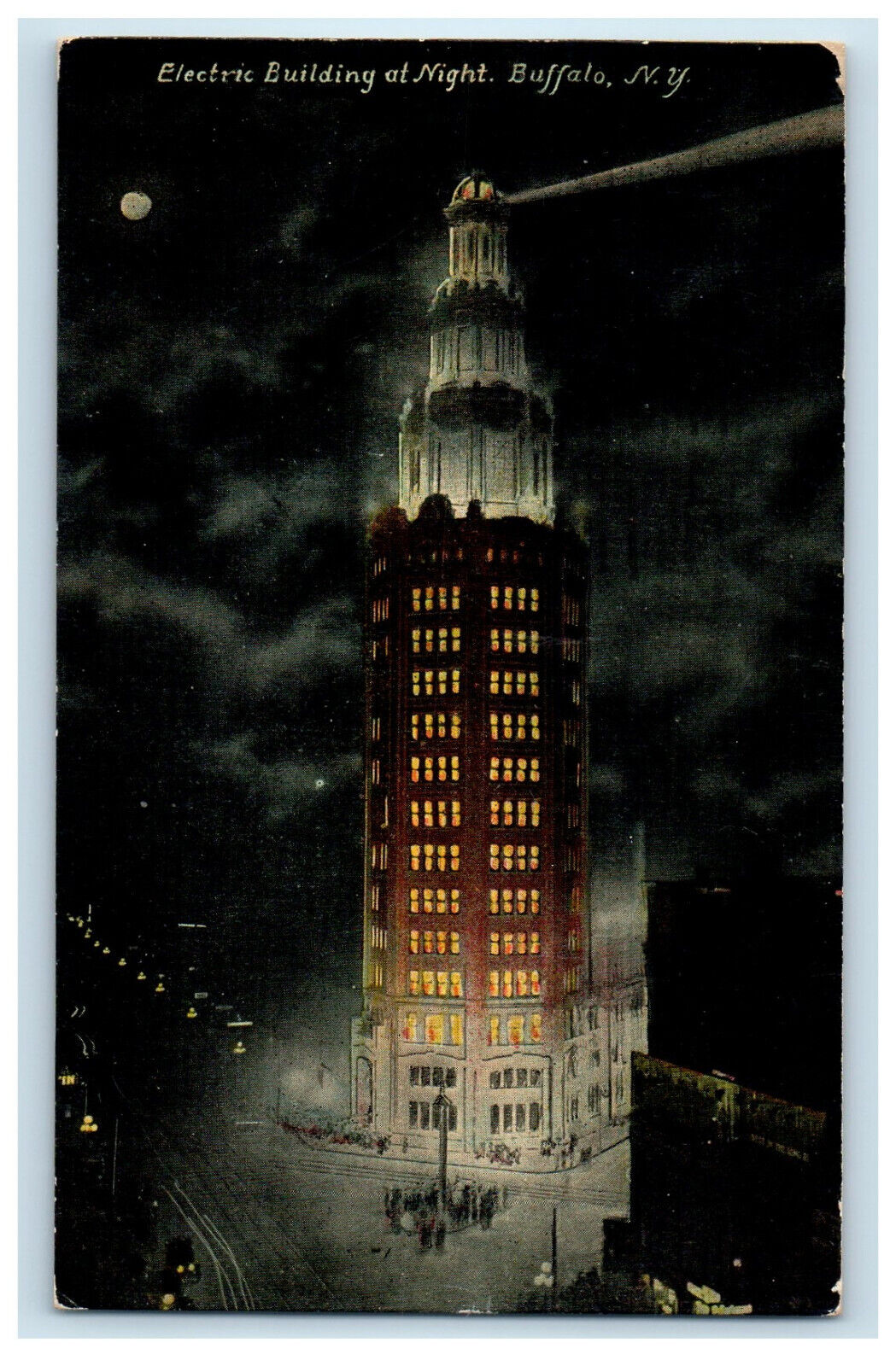 1914 Electric Building at Night Buffalo New York NY Posted Postcard
