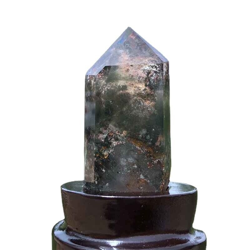 0.41LB Natural Phantom Ghost Clear Quartz Crystal Point Tower Healing +Stand