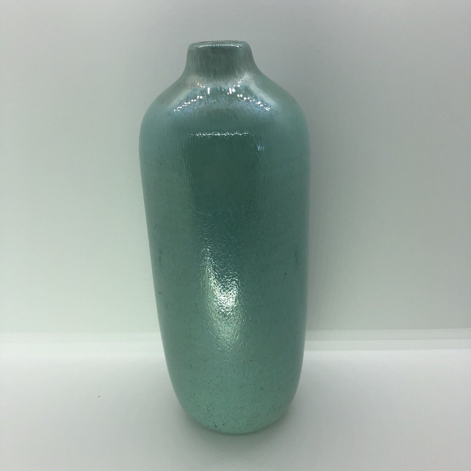 Anthropologie Blown Glass Bottle Vase Seafoam Green 7.5 inch
