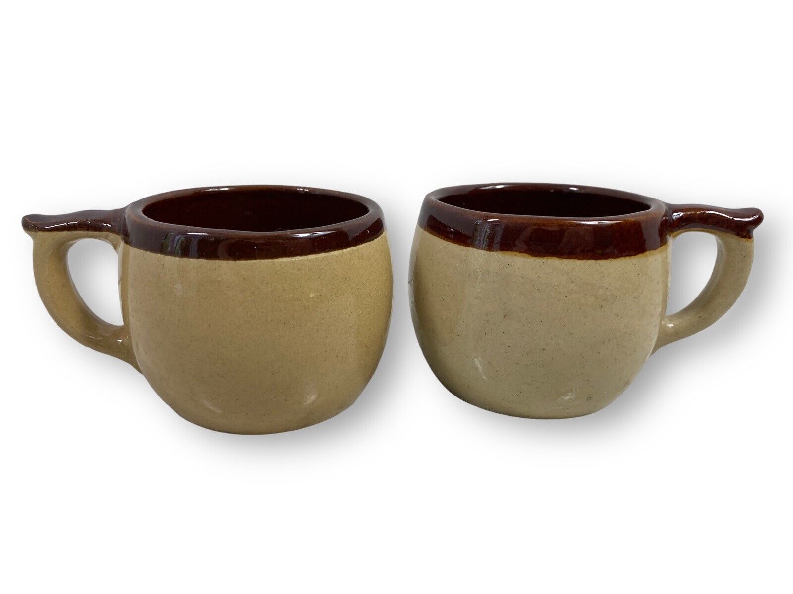 Vintage USA Brown/Tan Stoneware Glazed Mugs Coffee, Tea, Hot Chocolate Set Of 2