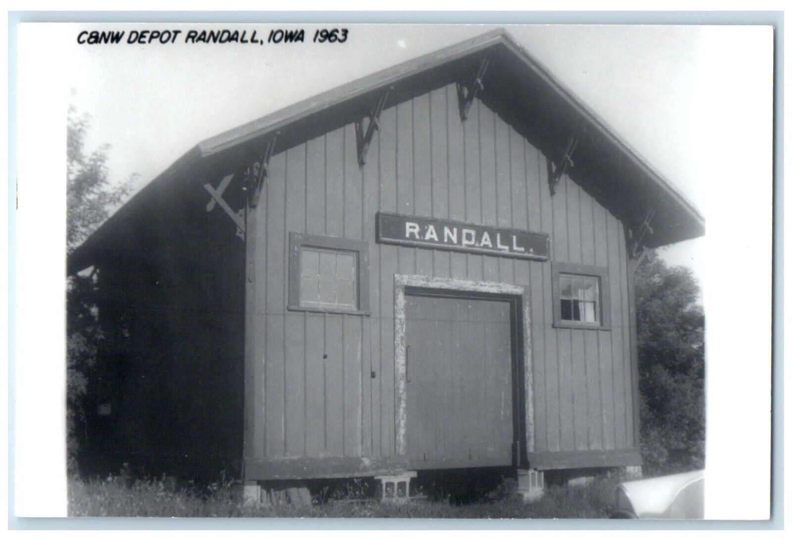 1963 C&NW Randall Iowa Vintage Railroad Train Depot Station RPPC Photo Postcard