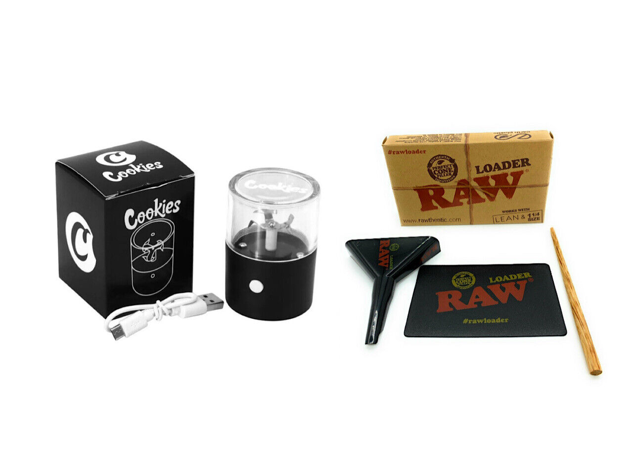 raw 1 1/4 lean size cone loader + rechargeable electric grinder shredder