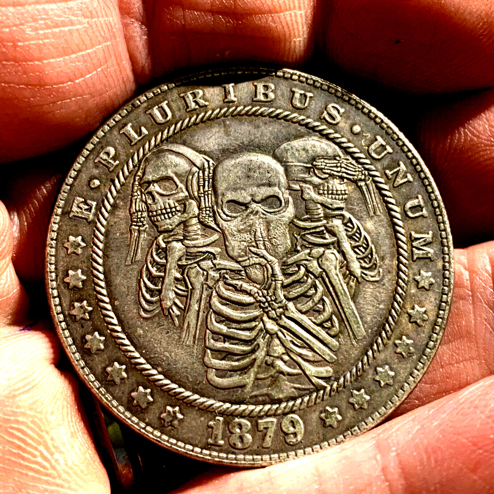 NEW Skull Skeleton See-Hear-Do No Evil Lucky Heads Tails Challenge Coin
