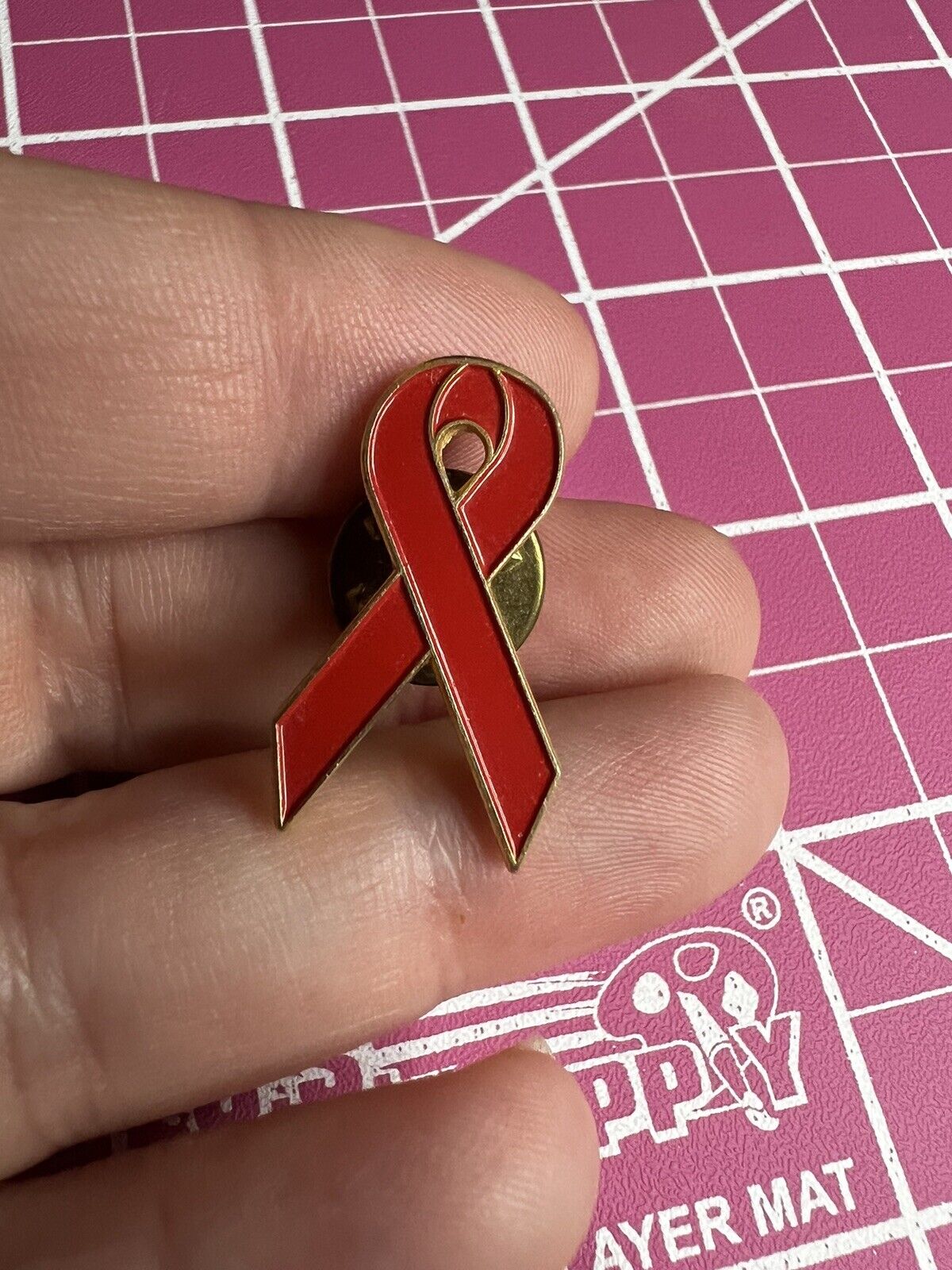 Vintage HIV AIDS awareness red ribbon lapel pin