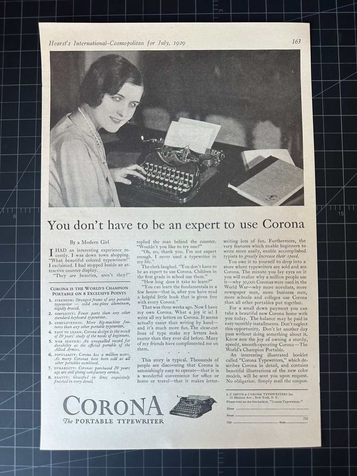 Vintage 1929 Corona Typewriters Print Ad