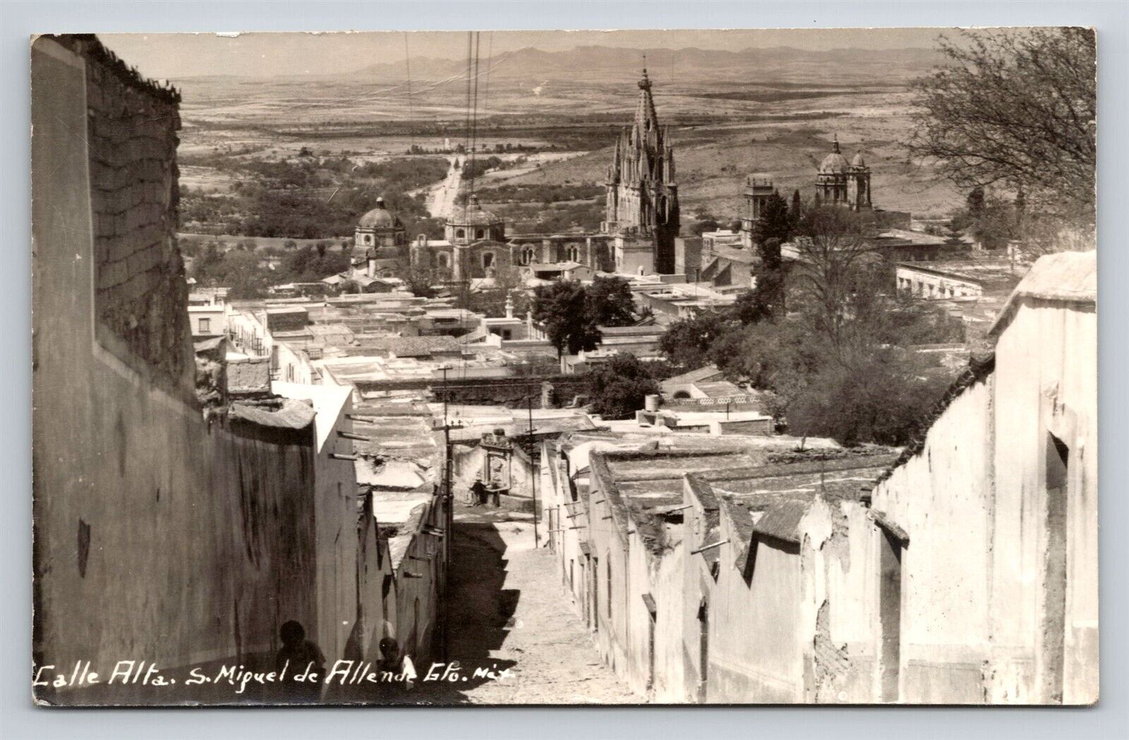 RPPC San Miguel De Allende Mexico Cathedral & Town Calle Alta Vtg Photo Postcard