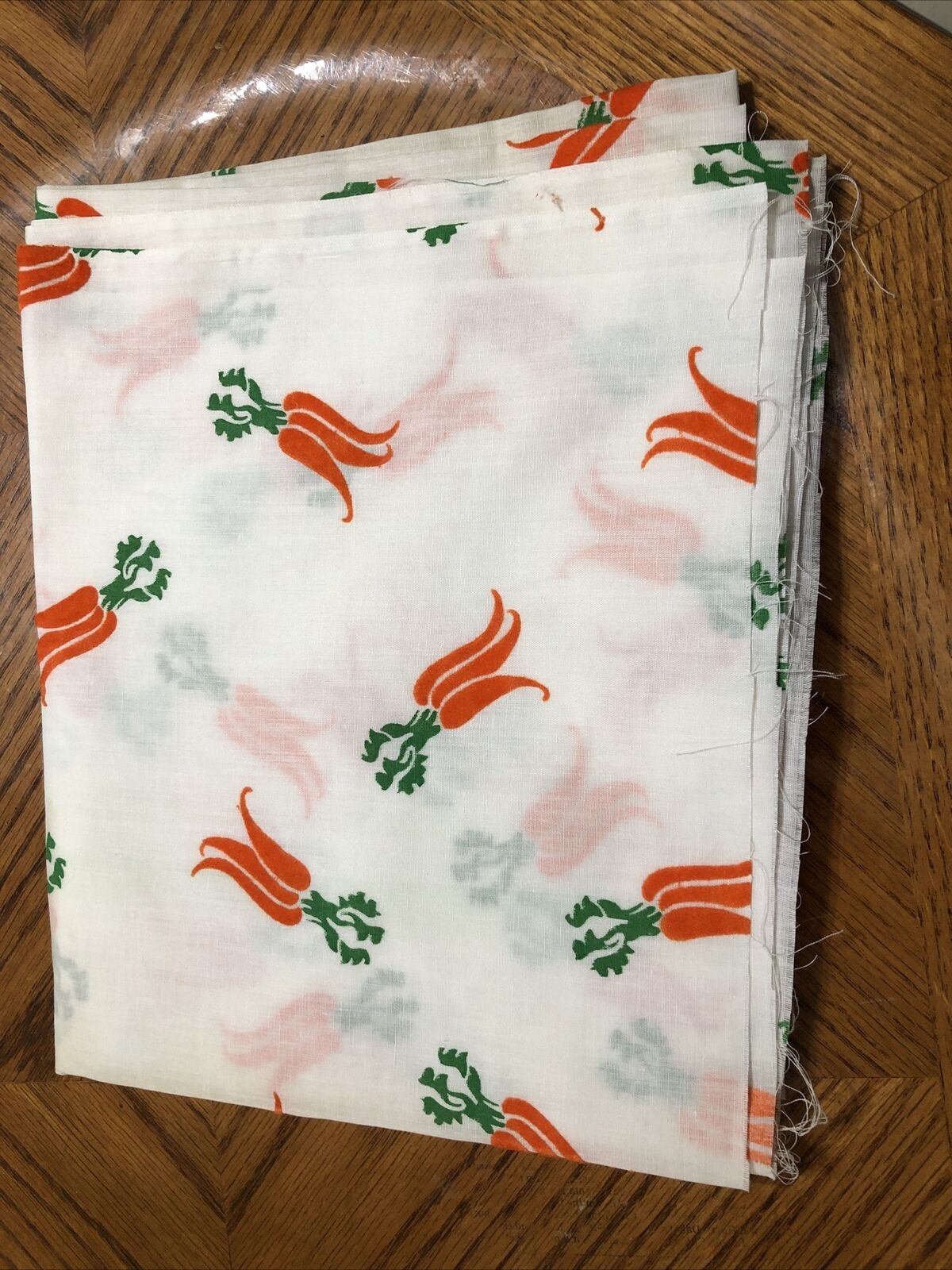 New Vintage White Cotton Fabric Flocked Carrots One Yard 