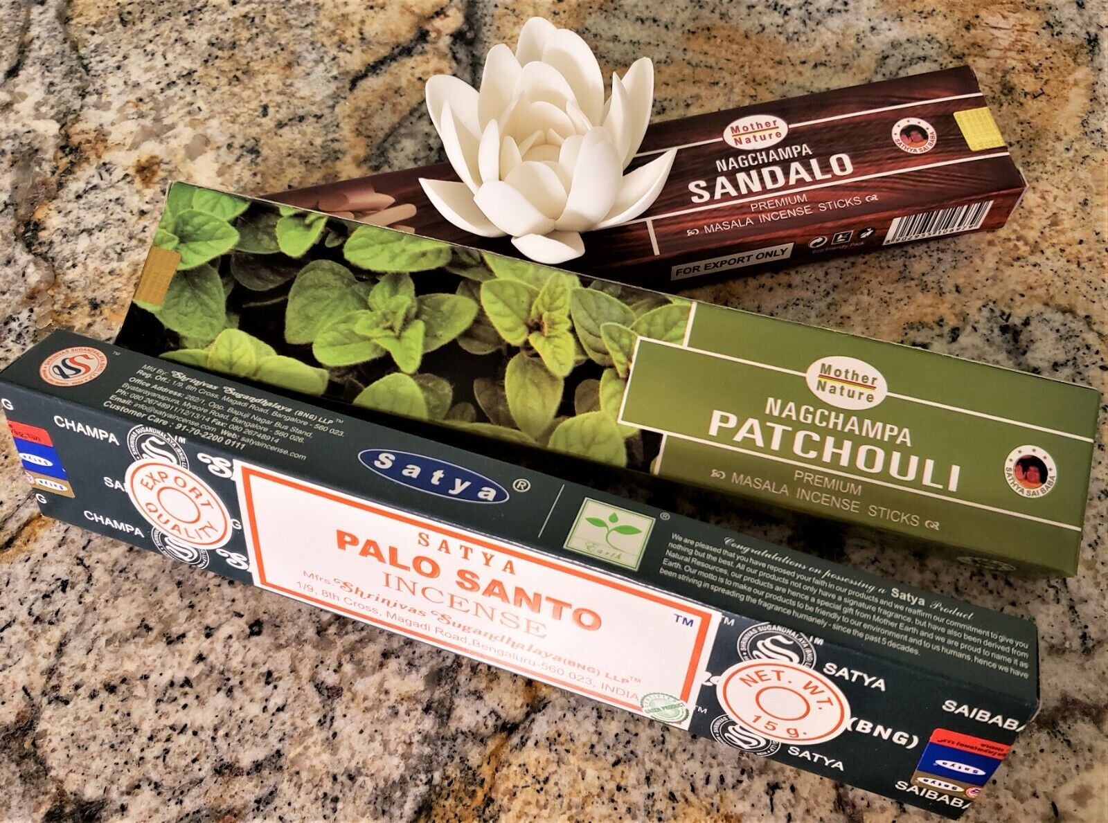 Cermaic Lotus Leaf Incense Burner & 3 Boxes Sandalwood ~ Patchouli ~ Palo Santo