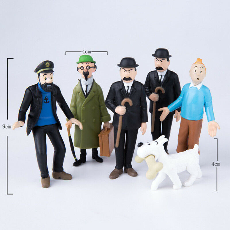 6pcs/lot The Adventures of Tintin Dupont Dupond Professeur Haddo Statue Figures