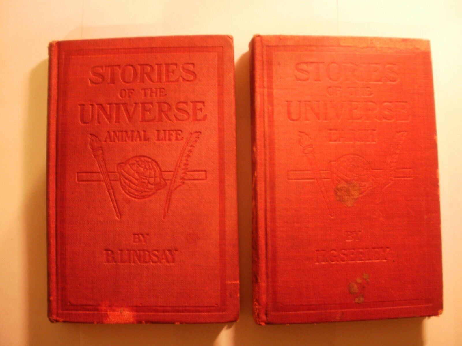 2 Vintage STORIES OF THE UNIVERSE Hardcover: EARTH Seeley + ANIMAL LIFE Lindsay