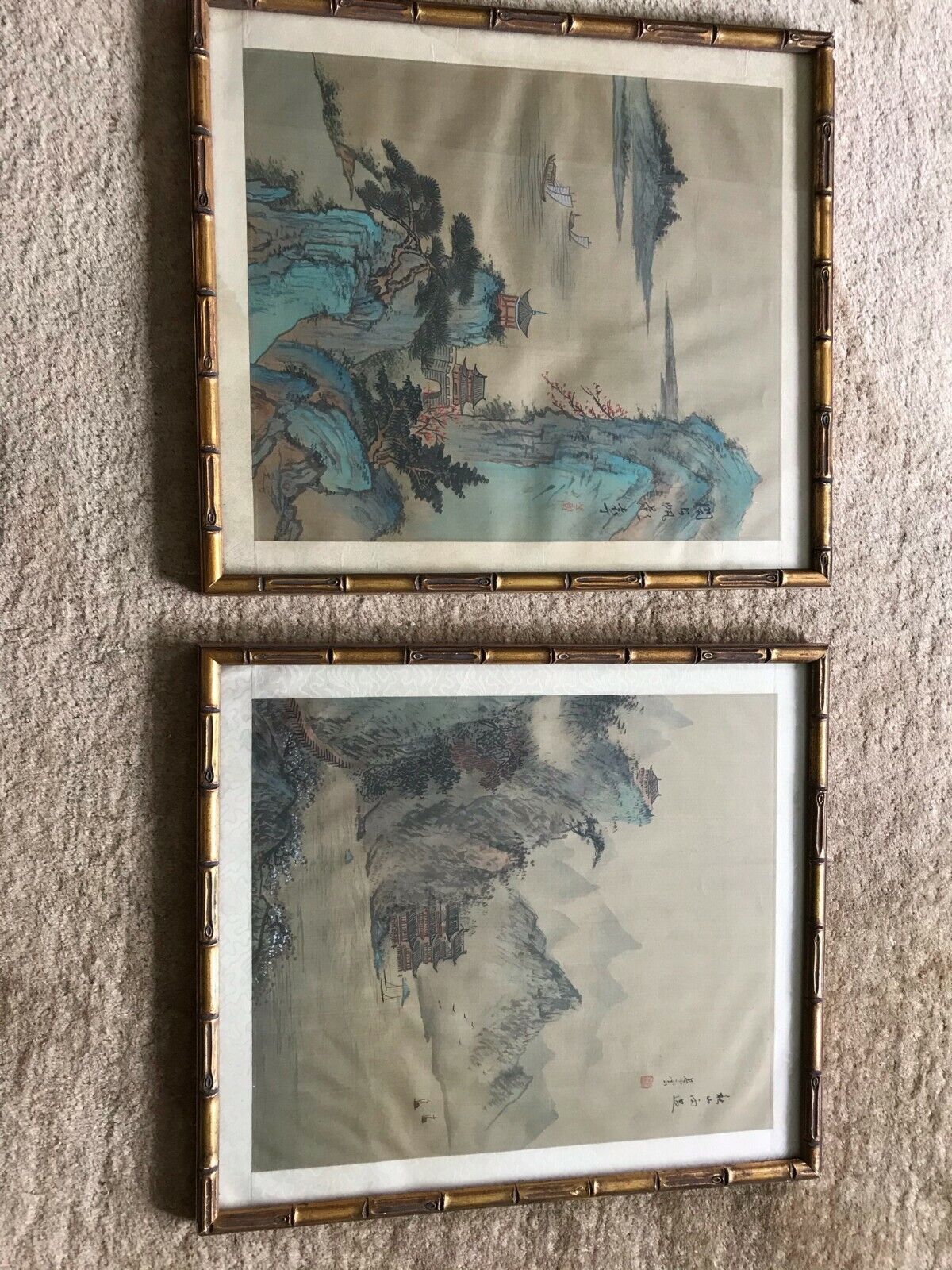 19th Century Pair of Antique Chinese Ink on Silk Paintings in Frames 16.5\