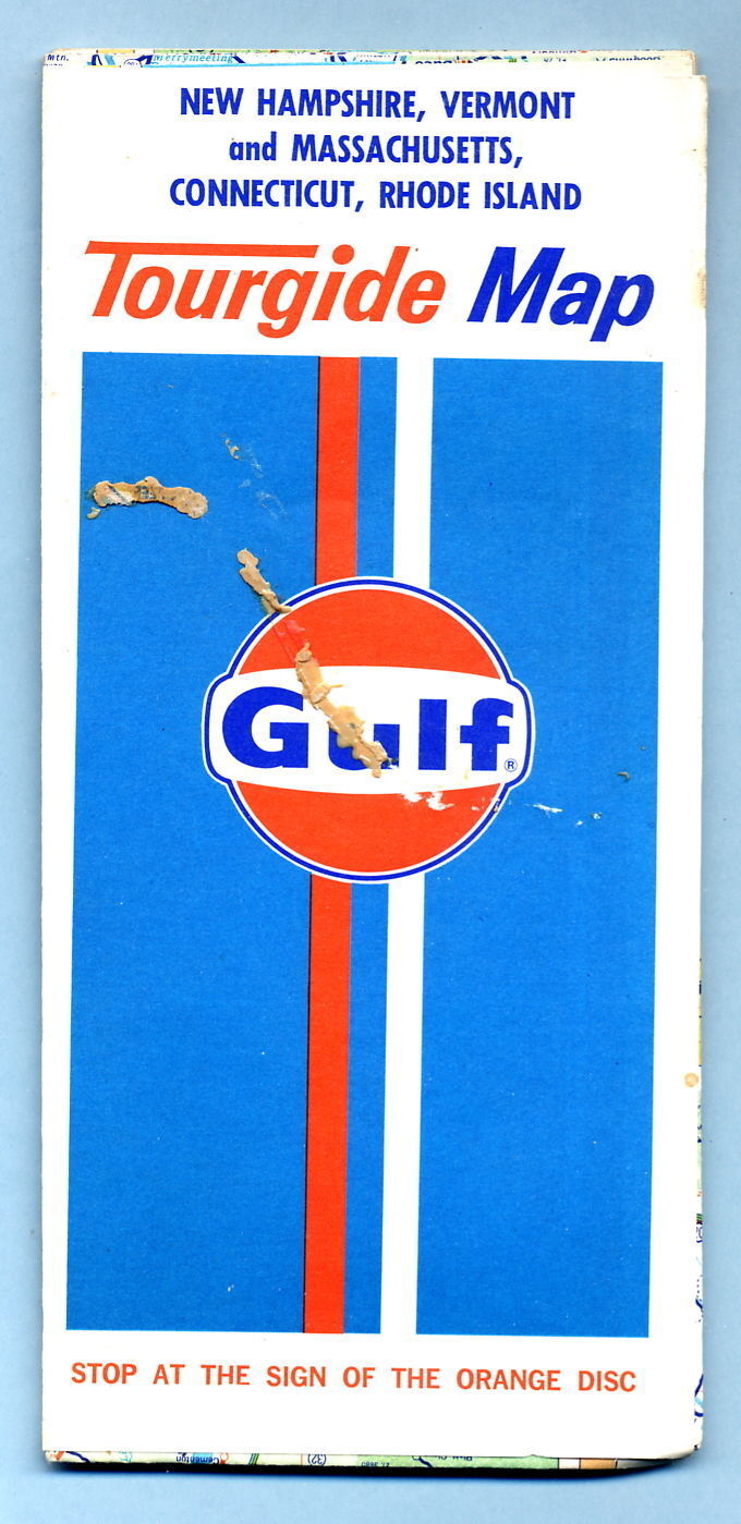 Old Vtg Road Gulf Tourguide Map New Hampshire Vermont Mass CT Rhode Island 1974