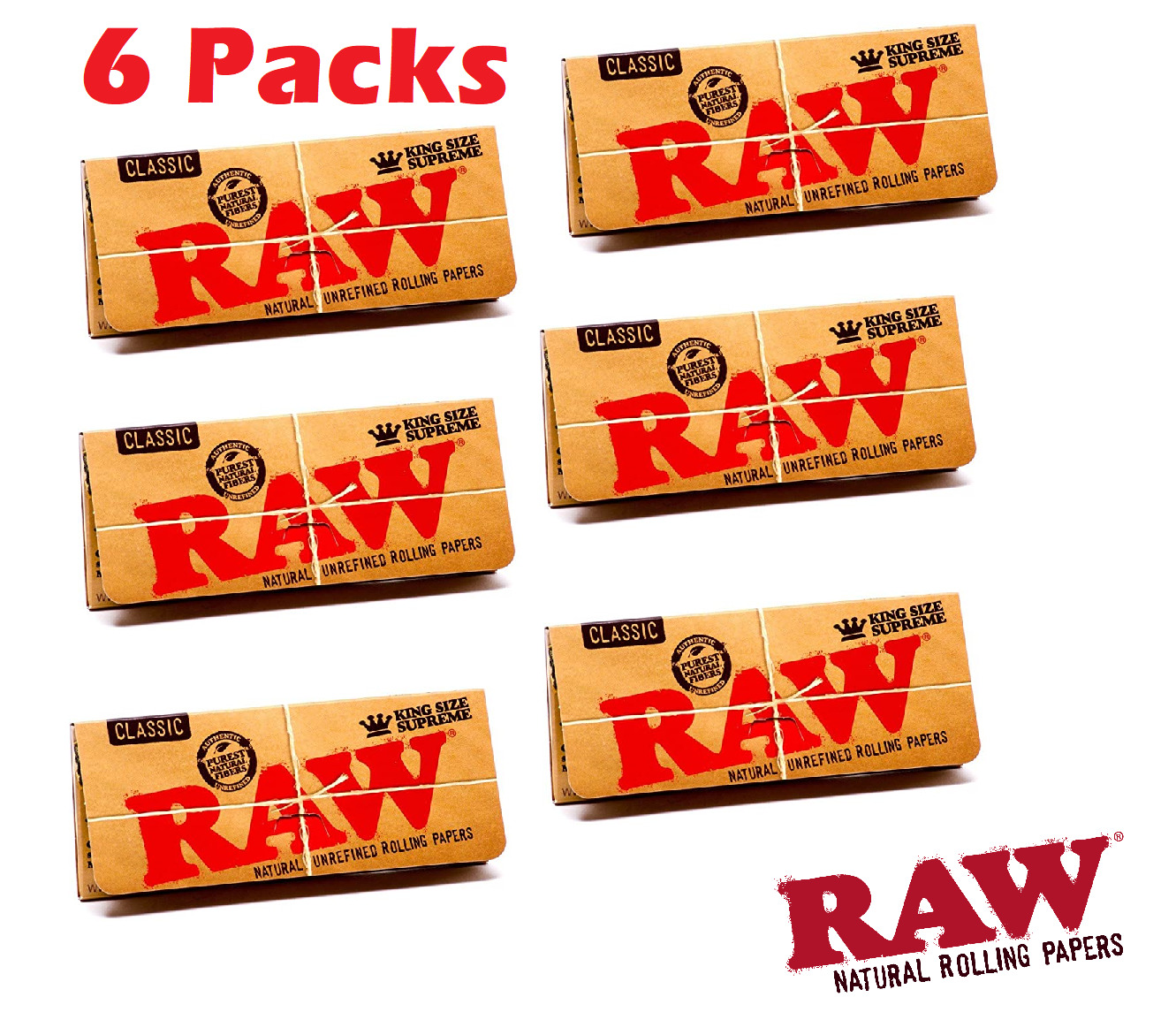 6X RAW rolling papers classic KING size SUPREME Rawthentic 40 leaves per pack