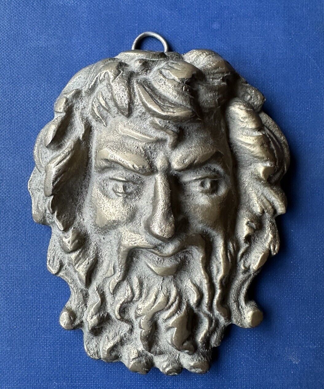 Vintage Poseidon Neptune North Wind gold plated cast iron wall hanging plaque