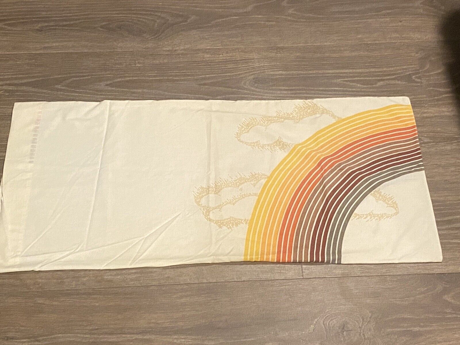 Vintage Pacific 1 King Pillow Case Earth Tone Rainbow Stripes Clouds Retro