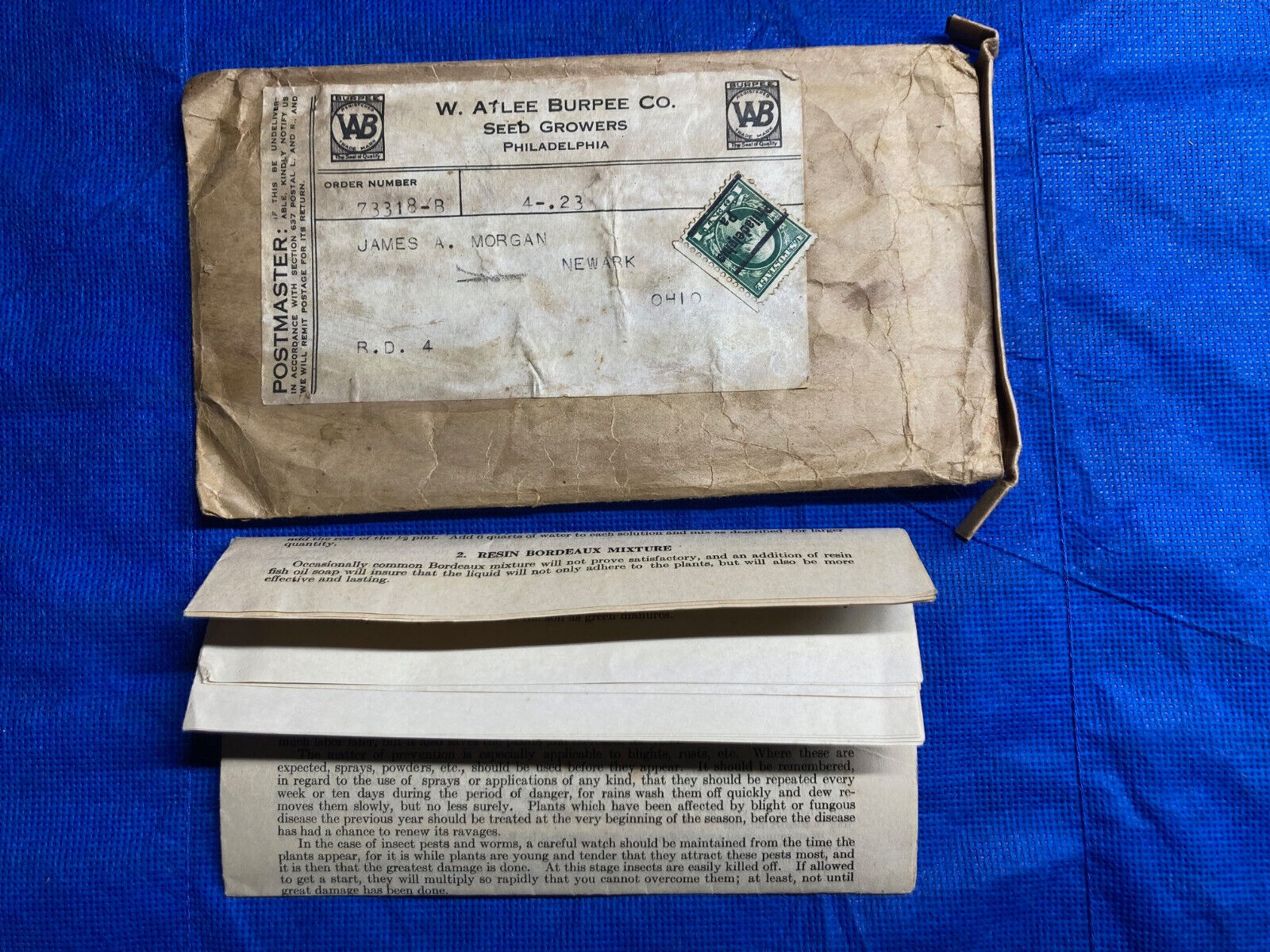 Vintage W. Atlee Burpee 1923 Envelope Remedies for pests COVER CROPS leaflets