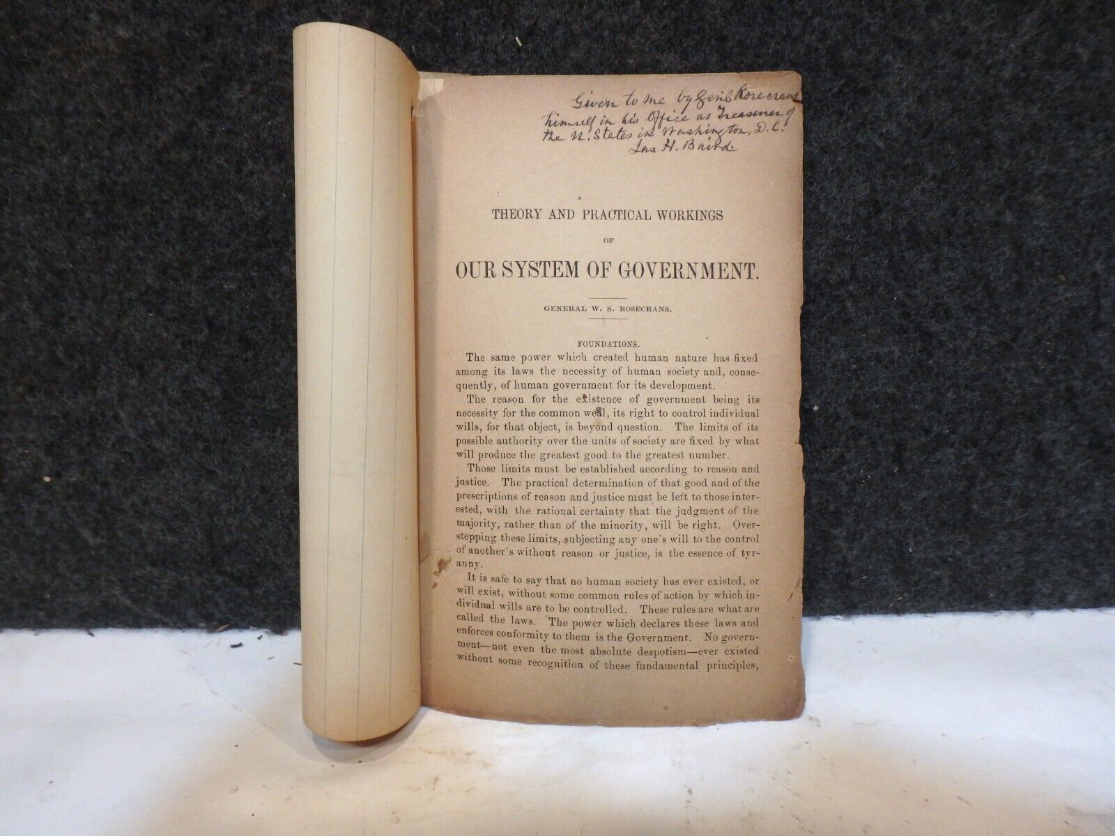 CIVIL WAR GENERAL Rosecrans Theory & Practical Workings of Government PAMPHLET